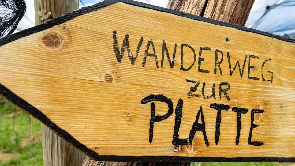 Wooden sign indicates direction to the path to Platte. | © Graz Tourismus