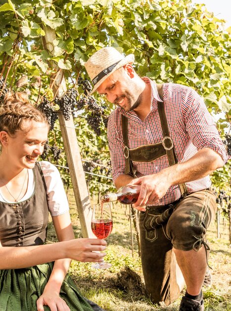 A group of friends enjoying wine in the vineyard. | © Lipizzanerheimat-Die Abbilderei