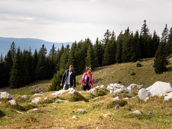 Zwei Wanderer erkunden die Wiesen des Schöckl in Graz. | © Graz Tourismus