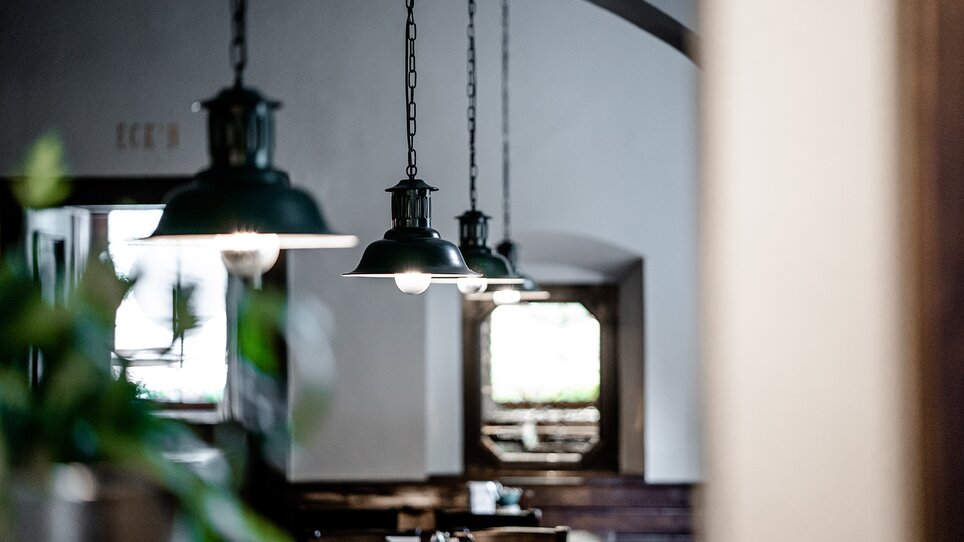 Interior shot of a restaurant with hanging lamps and plants. | © Tina Szabo