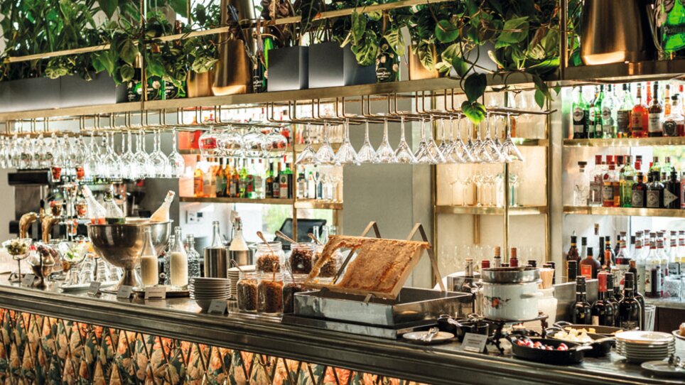 Moderne Bar mit Pflanzen, Gläsern und verschiedenen Getränken. | © Florian Weitzer Hotels & Restaurants