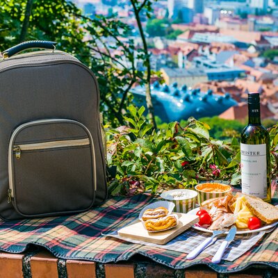 Picnic with wine and snacks in Graz, overlooking the city. | © Mias Photoart