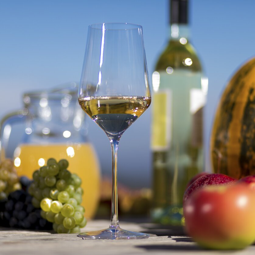 A glass of wine, grapes, apples, and a pumpkin in the autumn sun. | © Steiermark Tourismus - Harry Schiffer