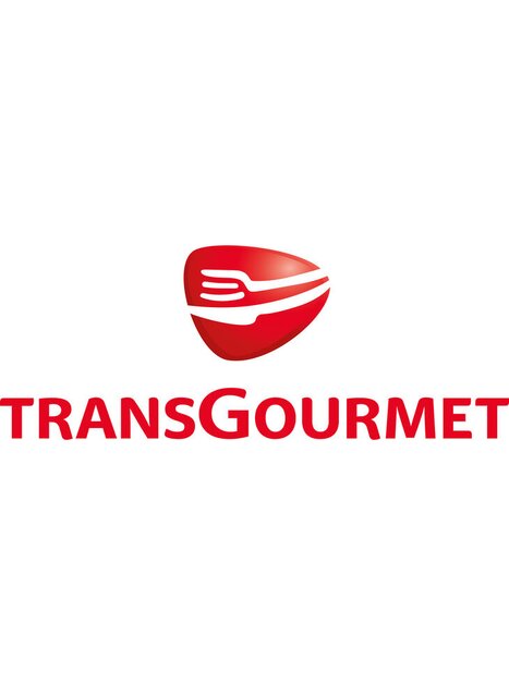 Das TransGourmet Logo in Rot und Weiß zeigt eine stilisierte Darstellung.