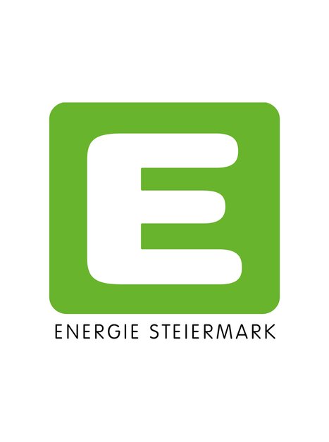 Logo der Energie Steiermark mit grünem Hintergrund und stilisiertem E.