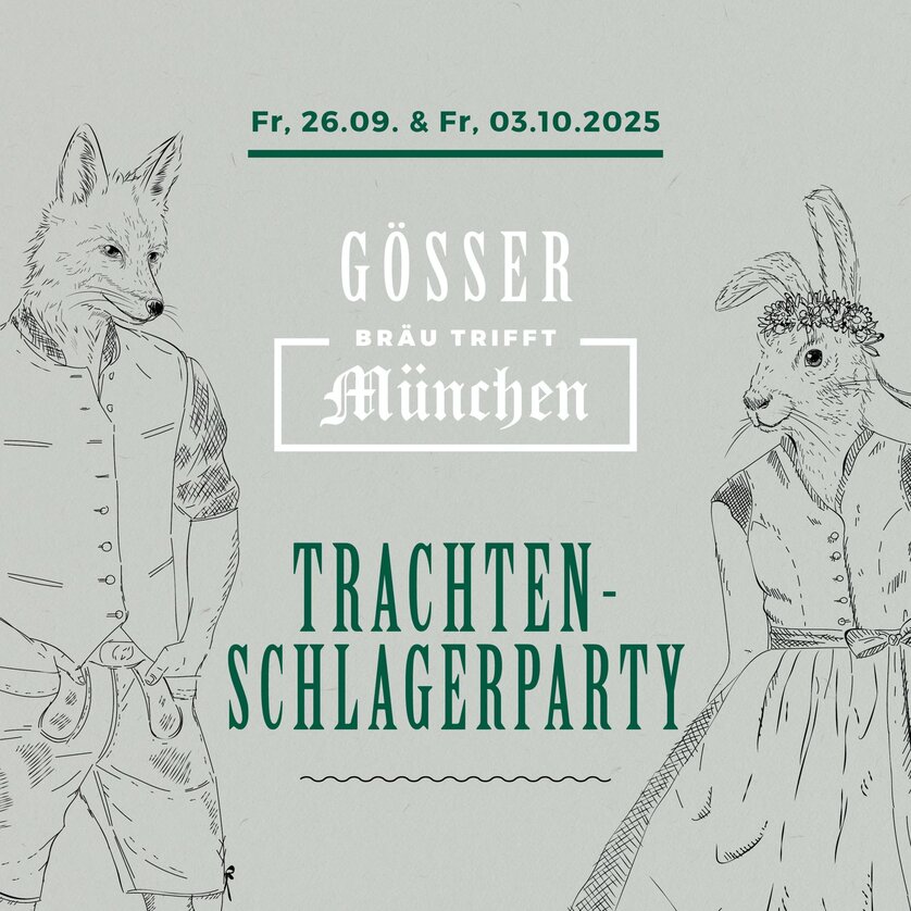 Ein Fuchs und ein Hase in Tracht für eine Party-Ankündigung. | © Gösser Bräu
