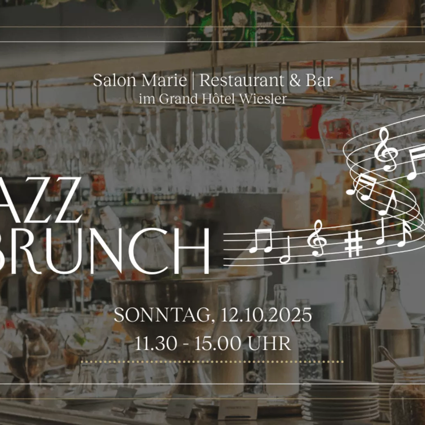 Announcement for a jazz brunch on 12 October 2025 at Salon Marie, Grand Hotel Wiesler. | © Grand Hotel Wiesler
