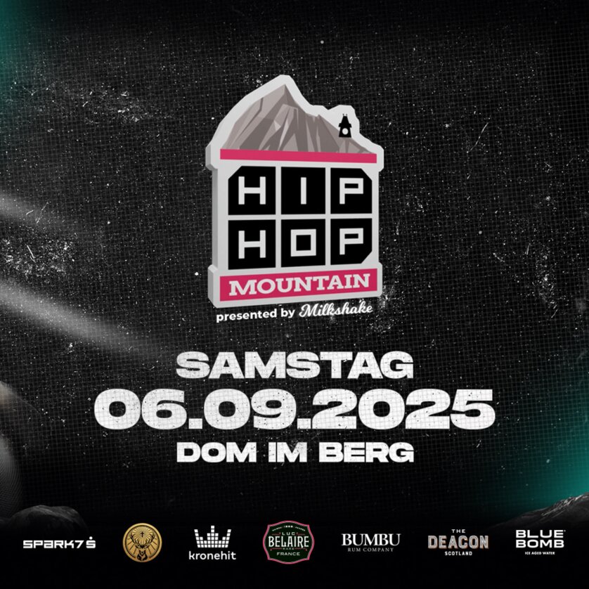 Flyer for the Hip Hop Mountain event on 06.09.2025 at Dom im Berg. | © Milkshake