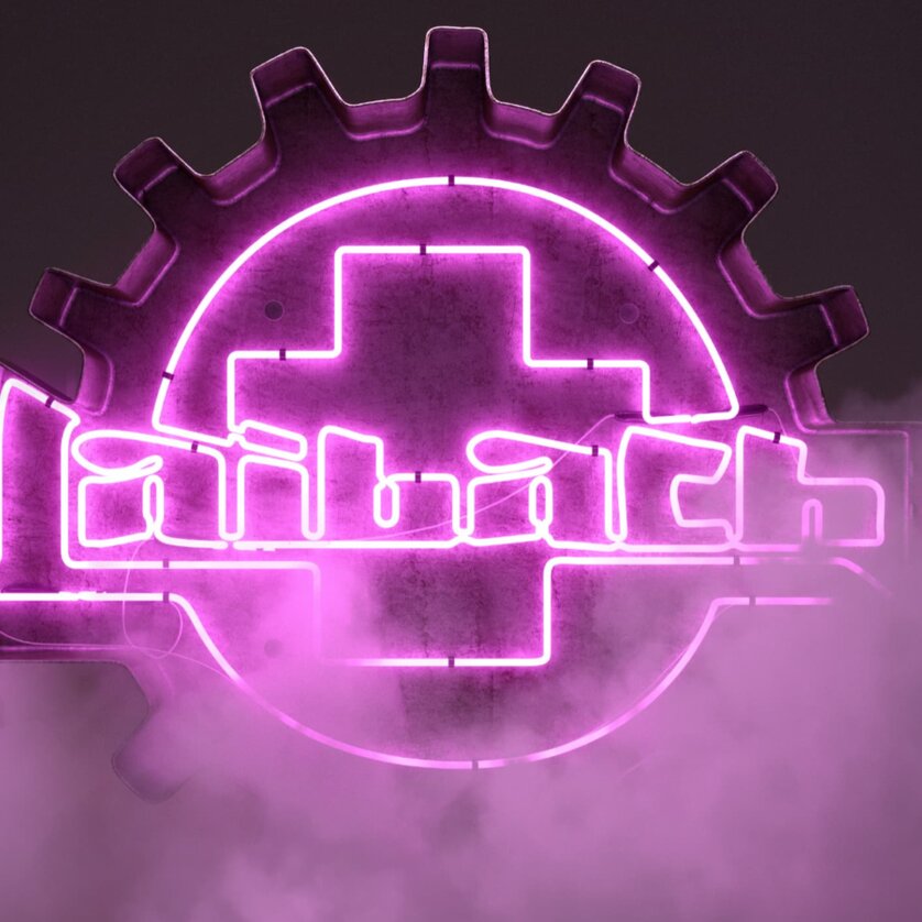 Neon-Logo von Lai Bach in Pink, umgeben von Nebel. | © Laibach