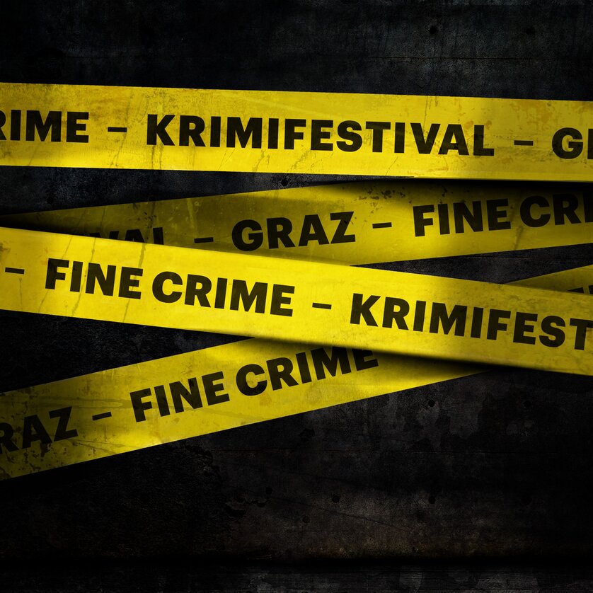 Banner für das Fine Crime Festival zeigt ein gelbes Absperrband mit dem schwarzen Schriftzug "Fine Crime - Kriminalfestival" | © Fine Crime Festival