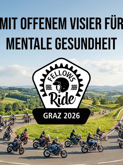 Motorcyclists on a scenic route—raising awareness about mental health at the "Fellows Ride Graz" event.