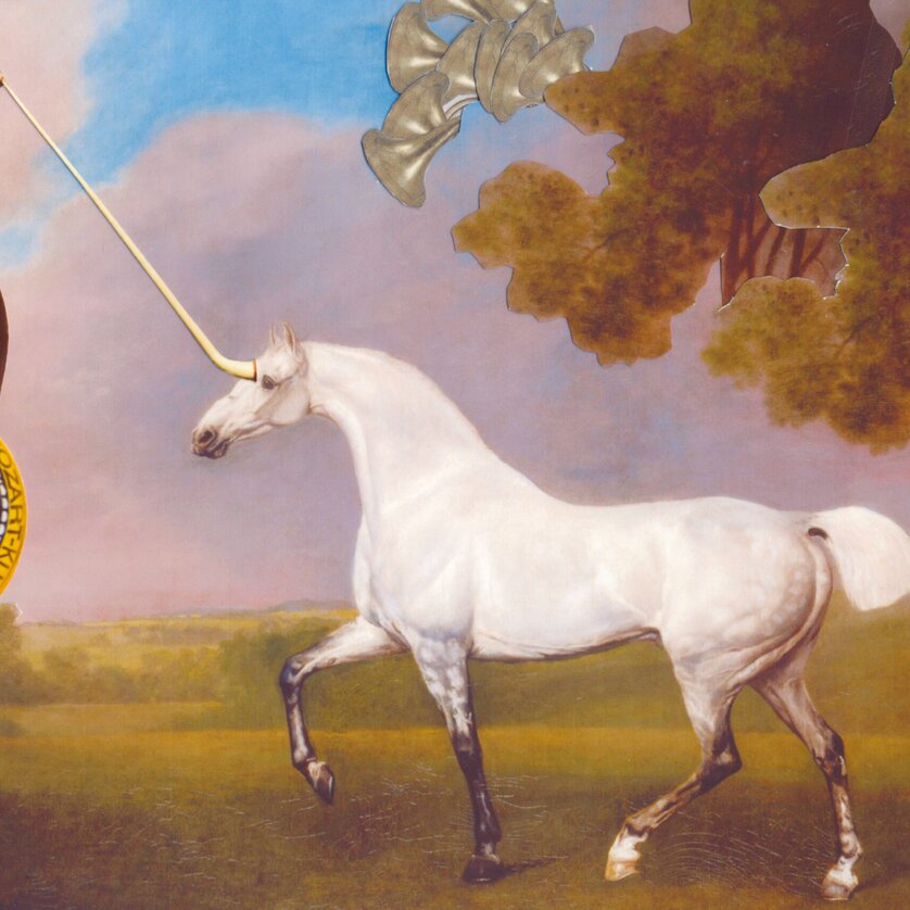 Ein Bild eines Einhorns mit surrealen Elementen und Vintage-Stil. | © Christine Gnigler