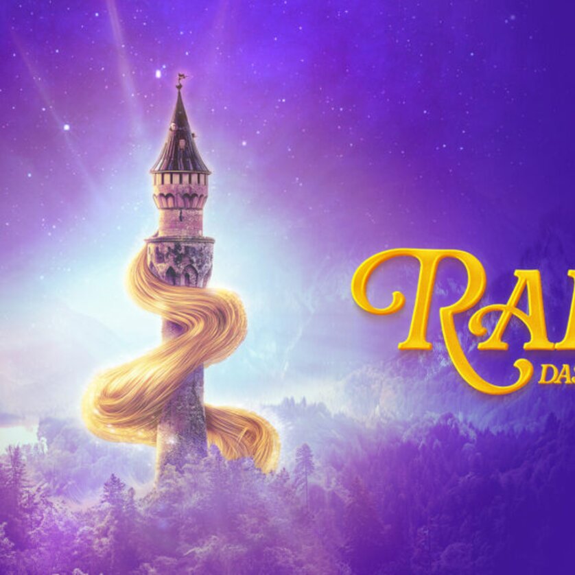 Logo des Musicals 'Rapunzel' mit einem Turm und goldenem Haar. | © Rapunzel