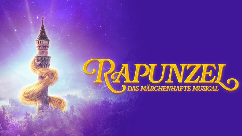 Logo des Musicals 'Rapunzel' mit einem Turm und goldenem Haar. | © Rapunzel