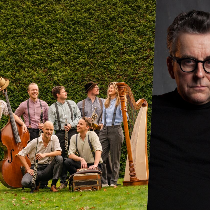 Eine Gruppe von Musikern mit verschiedenen Instrumenten in einem Garten. | © Anton Doppelbauer, Stefan Robitsch