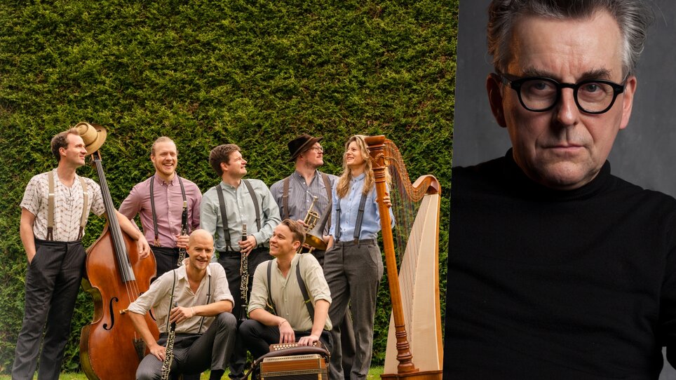 Eine Gruppe von Musikern mit verschiedenen Instrumenten in einem Garten. | © Anton Doppelbauer, Stefan Robitsch