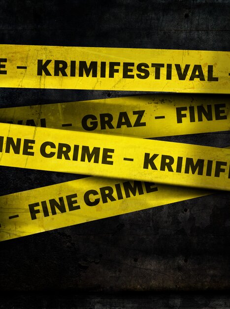Banner für das Fine Crime Festival zeigt ein gelbes Absperrband mit dem schwarzen Schriftzug "Fine Crime - Kriminalfestival" | © Fine Crime Festival