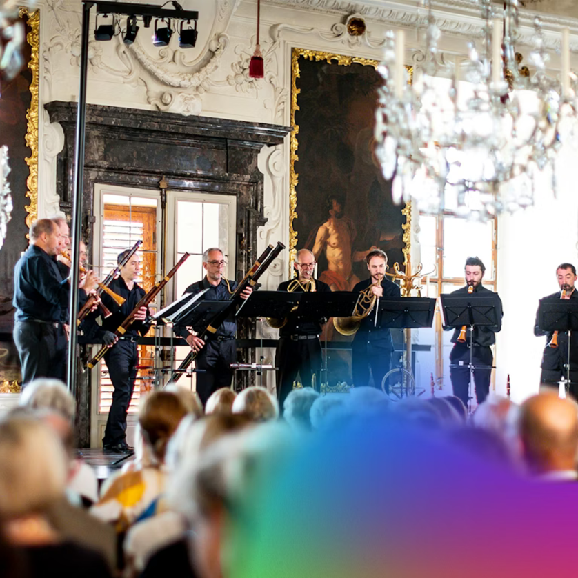 Ensemble spielt im festlichen Rahmen mit Gemälden im Hintergrund. | © Tom Lamm