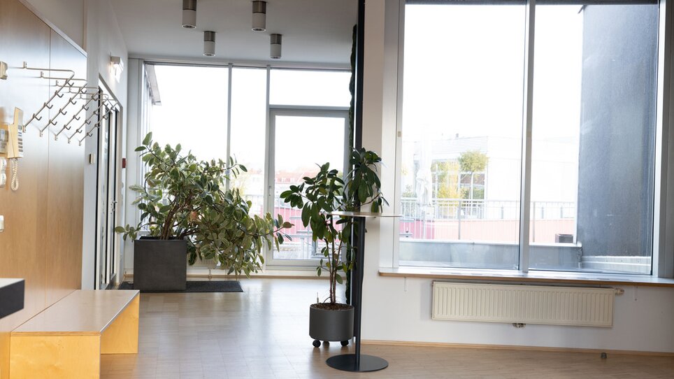 Heller Eingangsbereich im Level 4 mit Pflanzen, viel Tageslicht, modernem Design und flexibler Raumgestaltung für Veranstaltungen. | © Level 4