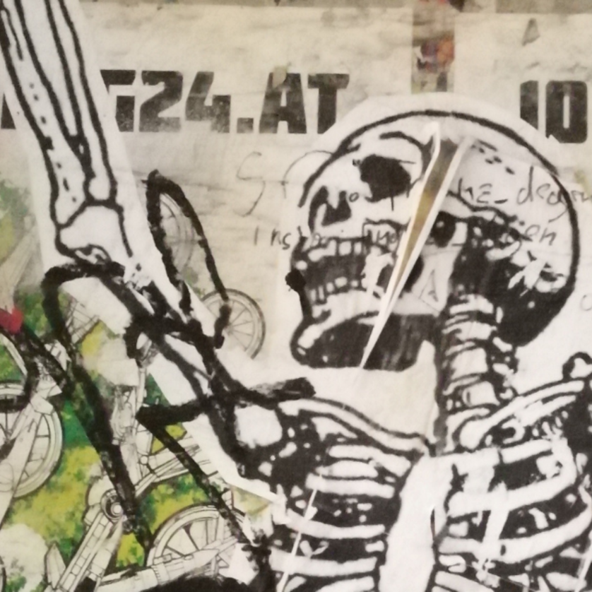 Wand mit Grafik eines Skelettes | © Ruth Nezmahen