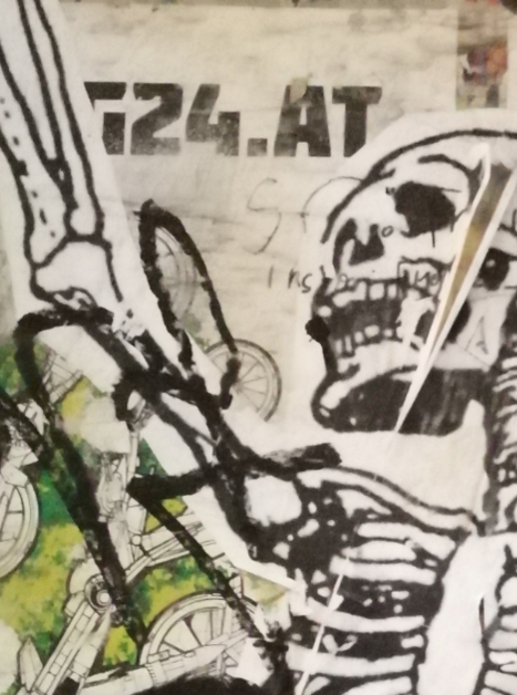 Wand mit Grafik eines Skelettes | © Ruth Nezmahen