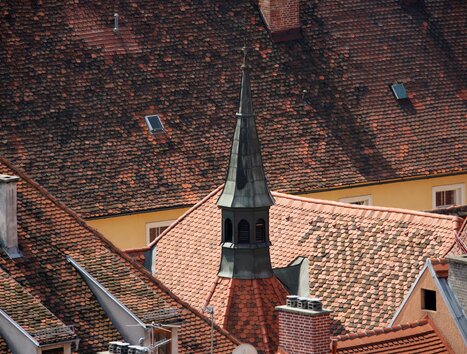 View of the famous rooftop landscape of Graz.