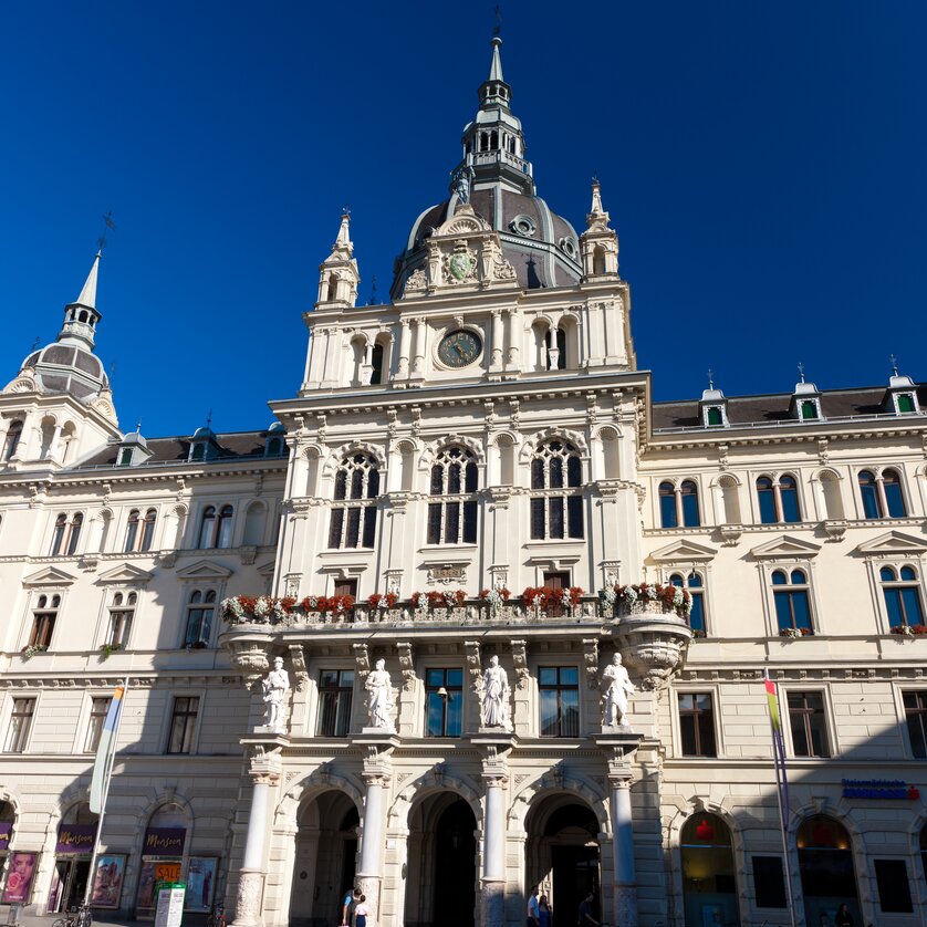 Hauptplatz | © Graz Tourismus - Harry Schiffer Hauptplatz Graz mit dem Rathaus in späthistoristischem Stil | © Graz Tourismus - Harry Schiffer
