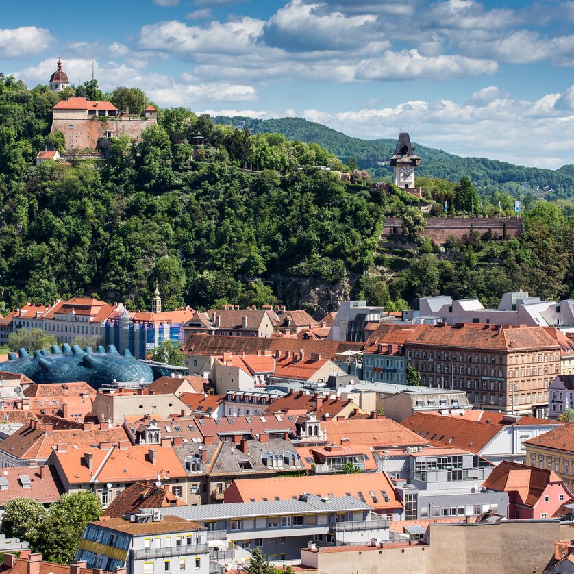 Schlossberg | © Graz Tourismus - Harry Schiffer Blick auf den Schlossberg | © Graz Tourismus - Harry Schiffer
