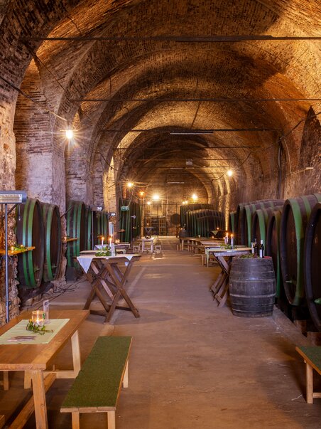 Una cantina accogliente nel Castello di Seggau con grandi botti. | © Janez Kotar