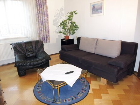 Soggiorno con divano e pianta | © App Harb