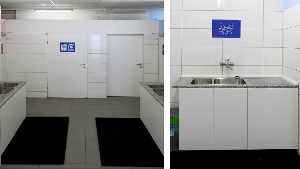 View of sanitary areas and a corner of a sink with faucet. | © Alfred Chyba